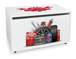 velký dřevěný box na hračky na kolečkách se sedátkem - automechanik