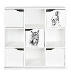 dřevěná police na hračky, doplňky a dekorace - s 5 dvířky - kubico max - kůň