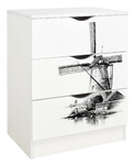 bílá komoda - roma - 3 šuplíky. větrný mlýn