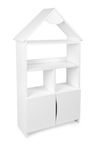 velká bílá dřevěná knihovna se skříňkou