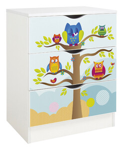 bílá komoda - roma - 3 šuplíky. sovy