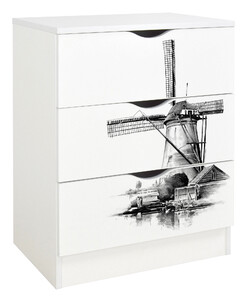 bílá komoda - roma - 3 šuplíky. větrný mlýn