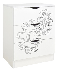 bílá komoda - roma - 3 šuplíky. ozubená kola