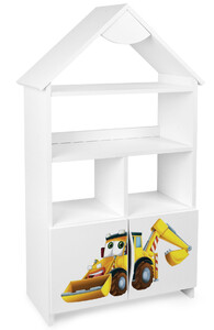 velká bílá dřevěná knihovna se skříňkou - bagrista