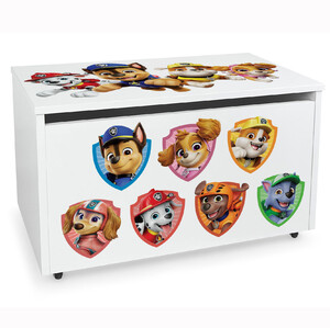 dřevěný box na hračky na kolečkách se sedátkem - paw patrol chase skye marshall rubble 02