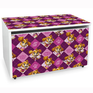 dřevěný box na hračky na kolečkách se sedátkem na stoličku - paw patrol skye 04