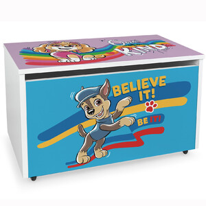 dřevěný box na hračky na kolečkách se sedátkem - paw patrol chase skye 10